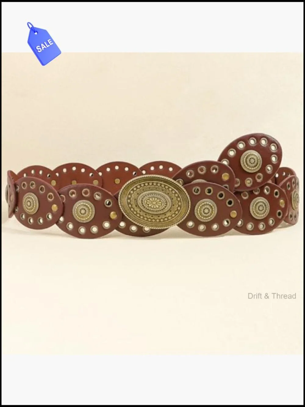 Wide Boho Western Belt with Hollow Rivets Chunky Cowgirl Style Waist Belt for